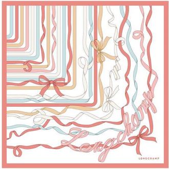 Longchamp Ribbon Print Silk Bandana Scarf in Cream at Nordstrom