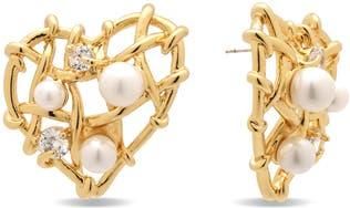 Eye Candy Los Angeles Sable Heart Faux Pearl & Cubic Zirconia Earrings in Gold at Nordstrom Rack
