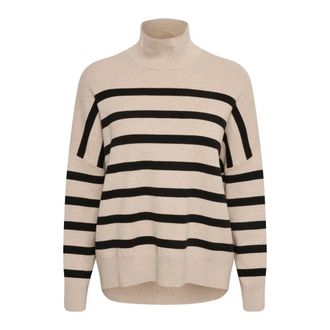 Inwear Striped Turtleneck Pullover Sandstone / Black - female - InWear - Turtlenecks - Multicolor - 3XL - Knitwear