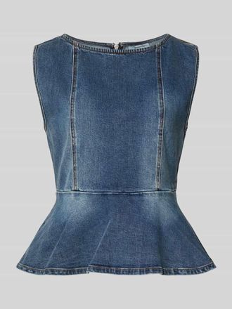 Gestuz Jeansbluse mit geripptem Rundhalsausschnitt Modell viva in Jeansblau, Größe 34