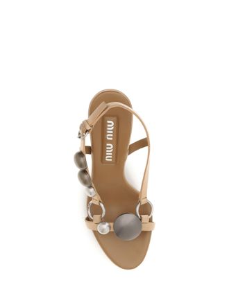 Miu Miu Womens Leather Sandals Honey Calf
