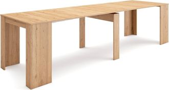 Skraut Home Mesa Consola Extensible, Mesa Comedor Plegable, 300, Para 14 Comensales, Comedor Y Cocina, Estilo Moderno, Roble - Skraut Home