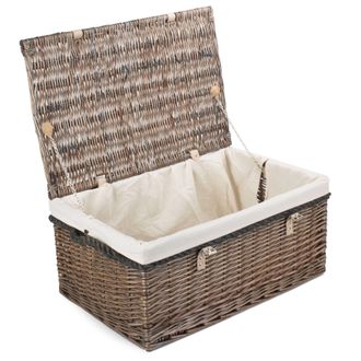 Red Hamper Wicker 62cm Antique Wash Picnic Basket with Cotton Lining in Natural