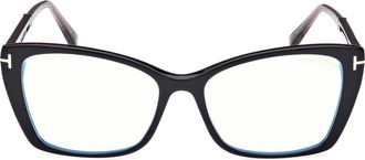 Tom Ford 55mm Butterfly Blue Light Blocking Optical Glasses in Black Rose Gold /T Logo at Nordstrom