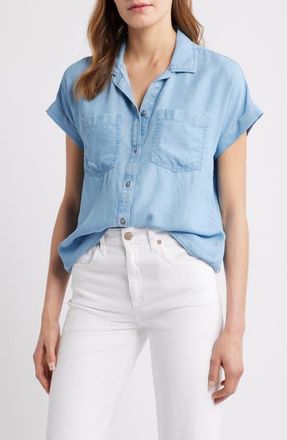 Beach Lunch Lounge Issey Short Sleeve Chambray Shirt in Light Wash at Nordstrom, Size X-Small