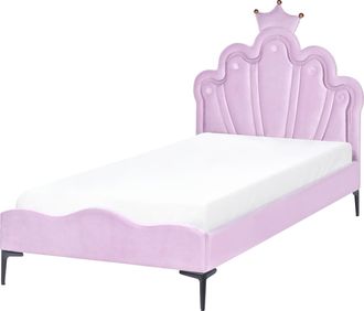 Beliani Cama Led Con Somier Moderna Tapizado De Terciopelo Infantil Somier De L&aacute;minas Violeta 90 X 200 Cm Rubien