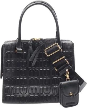 Miu Miu Pre-owned Embossed Logo Leather 2way Handbag - Dames - Vintage Handtas - Zwart - ONE Size - Leer - Vintage