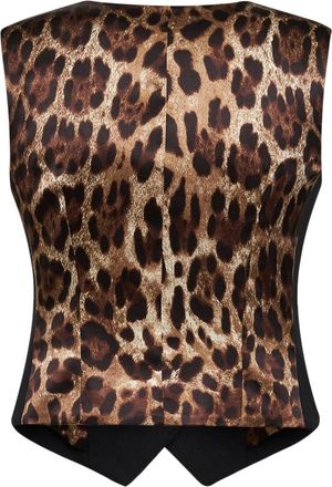 Dolce & Gabbana Womens Wool Vest With Leopard-Print Back Black Virgin Tops Top