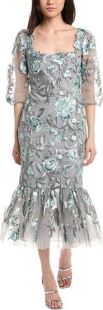 Marchesa Puff Sleeve Midi Dress