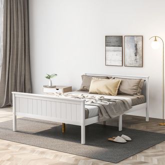 Matteo Wooden Bed Frame with Headboard & Footboard, Pine Wood Bed in Off-White | Size: Single