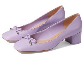 Franco Sarto Natalia Square Toe Block Heel Pumps with Bow High Womens Heels Lilac Purple Leather : 8.5 M