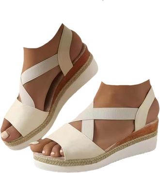 Generic Orthopedic Platform Wedge Sandals For Women 2026 Summer Cross Strap Open Toe Ankle Strap Espadrilles Sandals Dressy Beach Platform Wedge Sandal Flat C