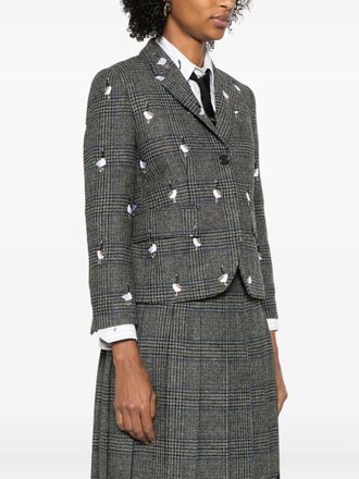 Thom Browne Fit 3 High Armhole Sportcoat W/ Half Drop Satin Stitch Goose In Prince Of Wales Hunting Tweed