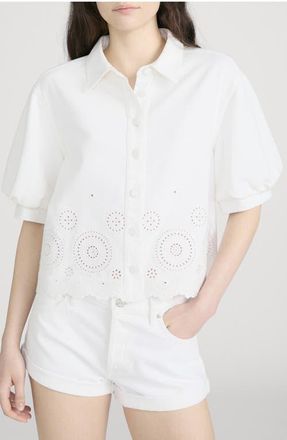 Frame Denim The Eyelet Billow Sleeve Button-Up Shirt in White at Nordstrom, Size X-Small