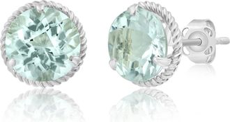 MAX + STONE 14k Yellow or White Gold 8mm Roped Halo Gemstone Round Stud Earrings
