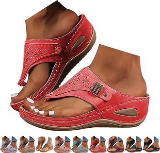 Generic Orthopedic Sandals Women Toe Post Wedge Sandals for Women Uk Arch Support Wedge Fit Flip Flops Wide Fit Summer Slides Non-slip Beach Shoes Lightweight