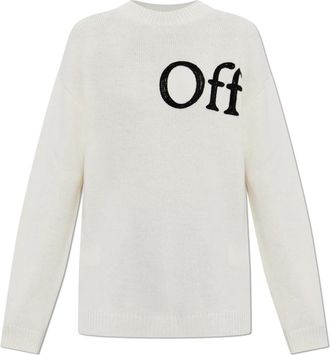 Off-white Wol Trui Met Logo - Dames - Ronde hals truien - Beige - XL - Wol - Truien & Vesten