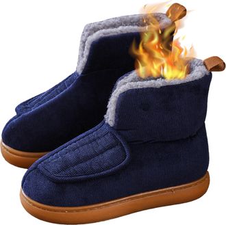 Generic Diabetic Winter Boots for Women Men Comfortable Slip On Slippers with Adjustable Straps Warm Fur Lining Outdoor Indoor Shoes for Elderly Swollen Feet 