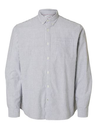 Selected Langarmhemd SELECTED SLHREG-MAT OX LS SHIRT D, Herren, Gr. L, N-Gr, weiss (schwarz sapphire stripes:wei&szlig;), Web, Obermaterial: 100% Baumwolle, gestreif