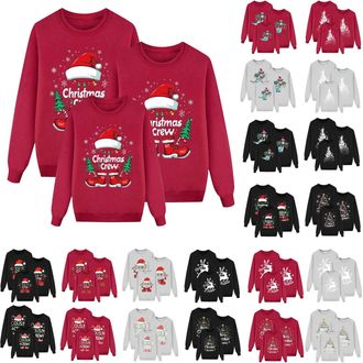 Generic Christmas Jumpers Matching Family Long Sleeve Round Neck Reindeer Snowflake Xmas Tree Sweatshirts Novelty Family Christmas Pullovers for Women, Men, a