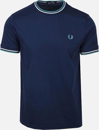 Fred Perry Mens FRED PERRY TWIN TIPPED T-SHIRT TENNIS BLUE/SNOW WHITE/TEAL - Navy - Size: 44