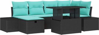 vidaXL Conjunto De Sof&aacute; De Jard&iacute;n 7 Uds. Negro Rat&aacute;n Sint&eacute;tico Vidaxl