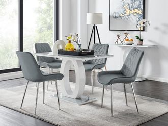 Furniturebox Giovani 4 Grey Dining Table & 4 Pesaro Silver Leg Chairs