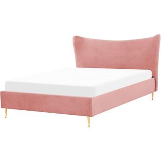 Beliani Bed Velvet CHALEIX 160 x 200 cm (EU King Size) Peach Pink