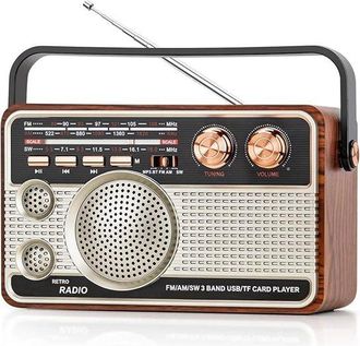 OEM Radio Retro Vintage De Madera, Port&aacute;til, Recargable, Multibanda (fm/am/sw), Con Graves Potentes, Asa De Transporte, La Oficina, Exteriores