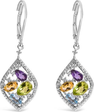 House of Brilliance Sterling Silver Diamond Accent Multi Stone Rhombus Drop Earrings