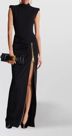 Balmain viscose sleeveless draped high-neck maxi dress