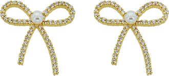Panacea Faux Pearl Center Crystal Bow Drop Earrings in Gold at Nordstrom Rack