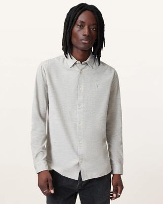 AllSaints Mens Cotton Lorella Textured Ramskull Shirt, Size: XXL