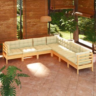 vidaXL Muebles De Jard&iacute;n 7 Pzas Y Cojines Madera Maciza De Pino Crema Vidaxl