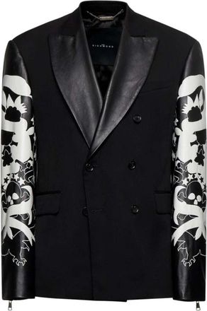 John Richmond Double-breasted Blazer met geprinte mouwen en glanzende revers - Heren - Blazers - Zwart - L - Wol - Jassen