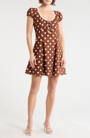 Wayf Linen Blend Minidress in Redwood Polka Dot at Nordstrom Rack, Size X-Small