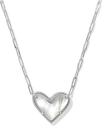 Kendra Scott Ari Heart Statement Short Pendant Womens Necklace Womens Necklace Silver Ivory Mother-of-Pearl, Brass