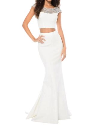 Sherri Hill Jersey Two-Piece Mermaid Prom Dress In Ivory