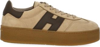 Hogan Beige Leather Sneakers With Logo And Platform Sole