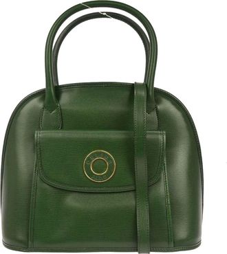 Celine Circle Logo Handbag Leather Green Leather Handbag (Pre-Owned)