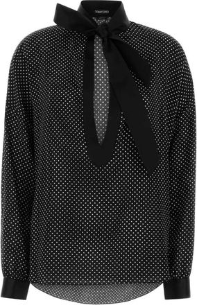 Tom Ford Geprinte Zijden Blouse met Kleine Polka Dots - Dames - Blouses - Zwart - S - Overhemden