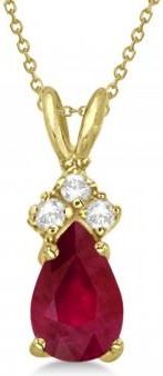 Allurez Pear Ruby & Diamond Solitaire Pendant Necklace 14k Yellow Gold (0.75ct)