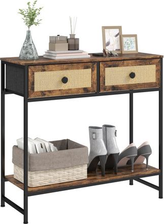 HOMCOM Homcom - Mesa Consola Mueble Para Recibidor Con Estante Abierto Y 2 Cajones Frontales De Rat&aacute;n 80x30x75 Cm Marr&oacute;n R&uacute;stico