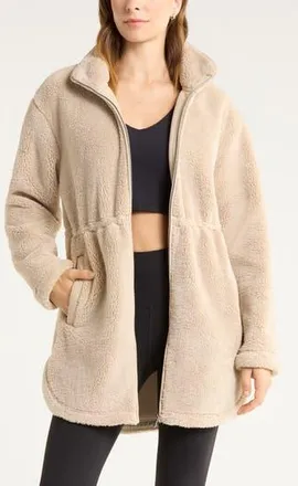 Zella Faux Shearling Longline Jacket in Tan Oxford at Nordstrom Rack, Size X-Large