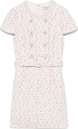 Self Portrait boucle pearl-embellished mini dress - Pink