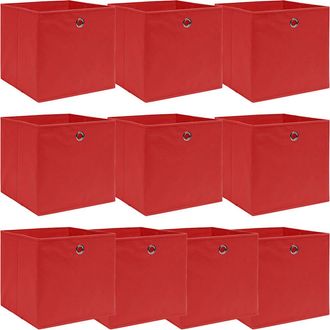 vidaXL Cajas De Almacenaje 10 Uds Tela Rojo 32x32x32 Cm Vidaxl