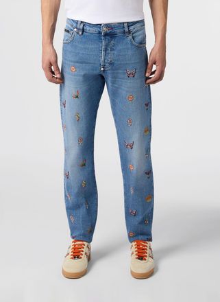 Philipp Plein Jeans slim fit in denim con ricami