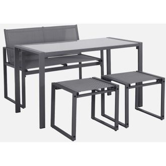 Sweeek Set tavolo da giardino incastrabile in acciaio e textilene con 4 sedie
