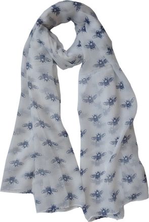 GlamLondon Bumble Bee Print Scarf Ladies Lightweight Fashion Oversize Wrap (White)(Size:L)