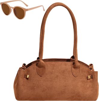 Generic Faux Suede Top Handle Hobo Handbag, Casual Vintage Underarm Bags, Large Capacity Trendy Classic Shoulder Bag for Women